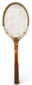 c1968 Dunlop Maxply Wooden Tennis Racket, Lew Hoad Picture Racket Personal Model - in good used