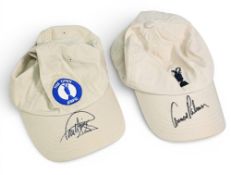 Golf British Open Caps hand signed by Paul Azinger and Arnold Palmer, both in excellent condition