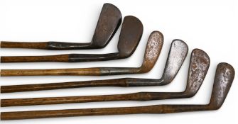 6x Assorted irons for restoration incl a mashie by St Andrews Golf Co, special round back mid-iron