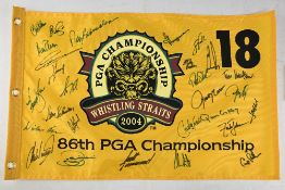 2004 PGA Championship Golf Pin Flag Whistling Straights Wisconsin - signed by Lee Westwood, Ernie