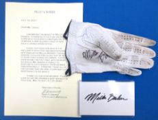 Miller Barber signed Golf Glove and autograph with covering letter from fan club