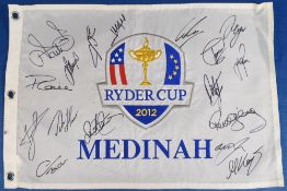 2012 Ryder Cup at Medinah 18th Hole Pin Flag hand signed by 27 including Poulter, Westwood,