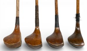 4x Early socket neck woods incl D Anderson and Son Dreadnought junior brassie stamped L, R Forgan of