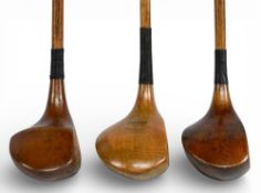 3x Good large head socket neck woods incl Willie Grieve light stained driver, L Prette, Italy driver