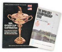 1969 Golf Open Championship programme and Ryder Cup programme, good condition with some creases,