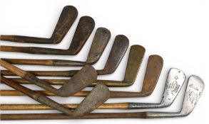 10x Assorted Golf clubs to incl Tom Stewart St Andrews, bevelled toed mid-iron, Gibson for Army