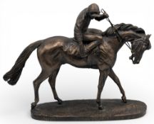 Resin Model on Parade Racehorse and Jockey - bronzed effect resin figure 26cm x 32cm, in good used