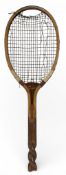 c1905 extremely rare the Wizard Barley twist handle grip wooden Tennis Racket, convex wedge marked