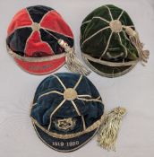 1920-1929 3x School Sports Awards Caps, 1919-1920 with Latin motto fortunes of youth (its metal
