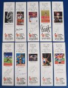 10x Bookmarks hand signed by athletics sports persons to include: Jean Desforges-Pickering, Bob