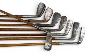 8x Assorted Golf clubs incl Selfridges of London jigger, PA Vaile stroke saver by Forgan St Andrews,