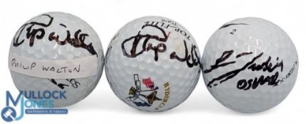 3x Signed Golf Balls two Philip Walton Ryder Cup Oak Hill balls, and one other