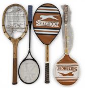 Vintage Tennis Squash Rackets, a Slazenger Wooden graphite challenge racket medium 5 with head cover