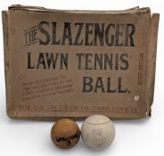 c1930 Slazenger Lawn Tennis Ball Box, with a LTA official ball, The Championship stitchless with