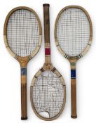 c1930 Three period wooden Tennis Rackets, W J Breeden 