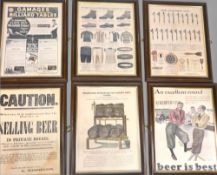 9x framed Prints: Pub Games - darts, billiards, sports clothes, beer and brewing adverts, a modern