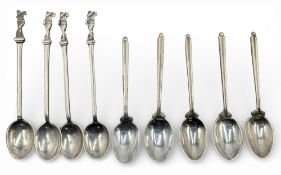 9 Various period silver hallmarked Golf Teaspoons - to include 5 matching golf clubs and golf ball