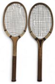 Pair of period Walter Briggs Ltd London wooden Tennis Rackets: a scarce London racket maker/retailer