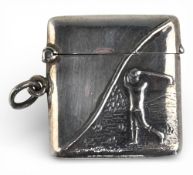 925 Sterling Silver Golf Vesta, a good-looking golfer in swing, embossed case #14g