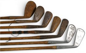 7x Various Golf irons incl 2x Rustless models a Walter Hagen well lofted 2 iron a C Bradbeer mashie,