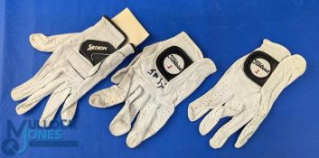 3x Signed Golf Gloves to include: Robert Allenby, Jeev Milkha Singh, Aaron Baddeley - personally