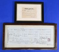 1898 James Plaxton Professional Golfer Marriage Certificate, framed under glass - with a framed