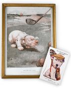 Original Illustration framed Print William Tell Jnr and one postcard of Dirleton Bonzo The Dog (