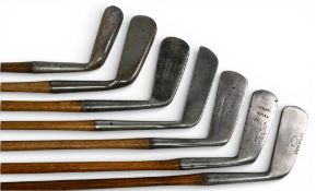 7x Assorted metal head putters incl Gem, goose neck blade, M Campbell of Edinburgh putting iron,