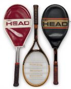 3x Head Vilias and AMF Tennis Rackets, two wooden Vilias rackets and an aluminium racket, two head