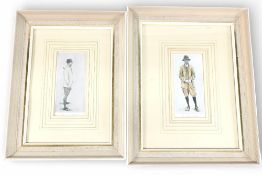 2x Charles Ambrose Golfing Prints of Mr Gordon Simpson and Mr F H Mitchell, small prints framed