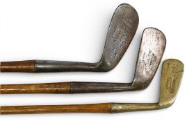 3x Various Golf clubs incl Mitchell of St Andrews mashie niblick M Campbell of Edinburgh mashie t/