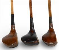 3x Socket neck woods to incl a Haskins of Hoylake the exhibition special bulldog style lofted wood