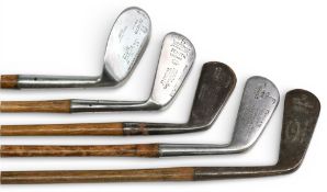 5x Various Golf clubs incl 2x by Robert Forgan St Andrews a no.1 Gold medal iron t/w a Scotia