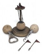 Golf Ball enamel 19th Hole Cocktail Stick Holder, with 4 small red enamel forks, with a Penfold