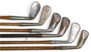 6x Assorted Golf irons incl 3x diamond back irons a cleek with Spalding hammer brand mark (short),