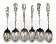6x Various period silver hallmarked Golf Teaspoons - to include EGC, SSGC, HGC, and others