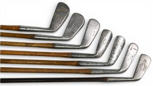 7x Assorted Golf irons incl Tom Stewart jigger and mid iron, Charles Richie round back jigger