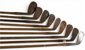 9x Assorted irons for restoration incl Spence of Edinburgh L model driving iron, and other irons