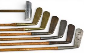 7x Assorted putters incl Gibson straight blade for W Button Redcar, 2x brass head putters, Vertex