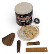 Period Tennis Racket Maker Restorer Tools & Accessories, a tin of super Klipspringer tennis gut with