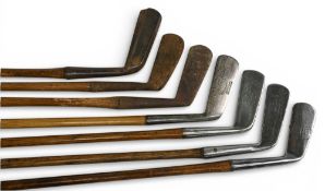 7x Various putters incl wry neck blade with chamfered top line, The Chieftain straight blade