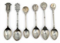 6x Various period silver hallmarked Golf Teaspoons - to include HGC, OGCL, Hillyfield Golf Club,