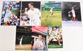 Signed Tennis Photographs to include Goran Ivaniscevic, Pat Cash, Tim Henman, R Krajicek, Martina