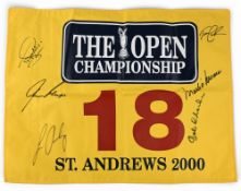 2000 The Open Championship 18th Hole multi signed Golf Pin Flag, with good signatures of Tony