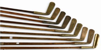 9x Assorted brass head putters by makers Anderson, Gibson, D Anderson & Sons, Anderson of