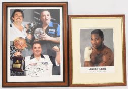Framed signed Lennox Lewis photograph and a framed signed Phil Taylor montage, both in excellent