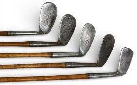 5x Good playable Niblicks to incl 'Helpers in Trouble' for James Braid of Walton Heath, Duncan