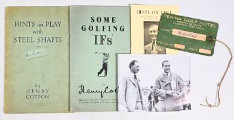 Henry Cotton Signed Booklets, Ticket Print, 1964 signed cutting, Hints on Golf by Henry Cotton