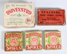 5x Period Golf Cricket Football Spikes: Black Boy brand spikes x3 boxes, part used, Spalding golf