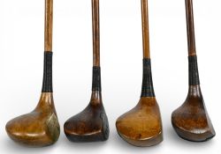 4x Assorted Socket neck woods incl JB Halley autograph model bulldog styled lofted wood with central